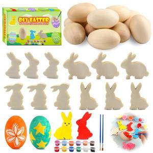 lot 6846 image: Worgree Easter Egg Painting Kit, 24pcs Wooden Eggs and Bunny for Easter Crafts Basket Stuffers Gifts for Kids Toddlers Boys Girls Ages 4-8 8-12 Birthday Party Favors Classroom Prizes DIY Decor