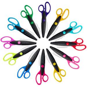 lot 6847 image: LumaKid 12 Pack Decorative Edge Craft Scissors for Kids, 6.5 Inch Colorful Pattern Scissors with Comfort Grip, Rounded Tip Paper Cutters for Adults, Scrapbooking, School Projects, Card Making