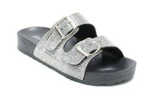 lot 6858 image: H2K Womens Glitter Double Buckle Adjustable Comfort Slip On Slides Sandals Espen (Black, 10)