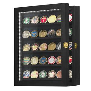 lot 6863 image: Kacorn Coin Display Case 11x14 with LED Challenge Military Coin Holder Wooden American Flag Medal Poker Chip Wall Cabinet Decor Gift for Collector, Grandfathers, Fathers, Comrade-in-arms