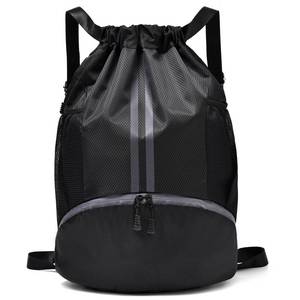 lot 6867 image: LOKAPEGY Black Drawstring Gym Bag for Men, Waterproof Drawstring Backpack for Women, Swim Bag with Shoes Compartment, Pull String Sport Bag for Soccer and Basketball.