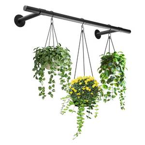 lot 6872 image: Uoveya Hanging Planters Rod Plant Hanger Indoor for Window Ceiling, Hanging Plant Shelf for Wall Planter House Plants, Plant Shelves Metal Holder Bar 31.5In Black (Pots, plants, chains not included)