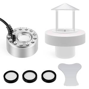 lot 6874 image: Mxmoonant 350mlH Ultrasonic Mist Maker Fogger Metal 12 LED Lights Mister with Removable Splash Guard & Ceramic Discs for Water Fountain Pond Pot Rockery Sink