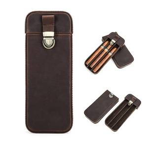lot 6879 image: CONTACTS Crazy Horse Leather Cigar Case Travel Cigar Box 3 Slot Cigars Humidor Sleeve Portable Organizer by Handmade