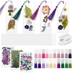 lot 6890 image: Fuyoooo 376 Pcs Dried Flower Bookmark Making Kit, DIY Bookmark Laminating Pouches with Tassels and Puncher, Handmade Craft Kit for Women, DIY Gifts for Book Lovers (Purple,2 x 6 Inch)