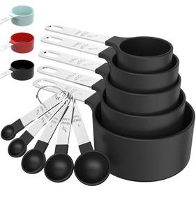 lot 6894 image: TILUCK Measuring Cups & Spoons Set, Stackable Cups and Spoons, Nesting Measure Cups with Stainless Steel Handle, Kitchen Gadgets for Cooking & Baking (Black)