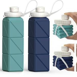 lot 6895 image: BEAUTAIL Collapsible Water Bottles 20.6oz (610 ml) 2 Pack, Silicone Foldable Portable Travel Water Bottle, BPA-free, Reusable Leakproof for Traveling Camping Hiking Cycling Sports Outdoor (BlueDKBL)