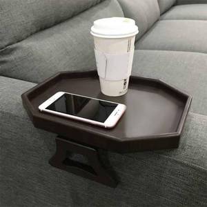 lot 6896 image: Sofa Arm Clip Table, Armrest Tray Table, DrinksRemote ControlSnacks Holder (Platic, Brown)