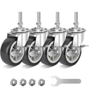 lot 6904 image: NISUSK 3 Inch Heavy Duty Stem Casters Swivel Wheels with Brake - 38 -16 x 1-12 (Stem Diameter 38, Stem Length 1-12),Set of 4 with Locking Threaded Stem Caster Wheels - Load 600lbs (Grey)