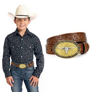 lot 6919 image: JKEEMI Kids Western Belt for Boys Girls, Embossed Genuine Leather Cowboy Cowgirl Belt for Jeans Pant Dresses Gift