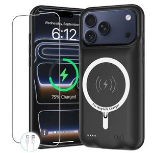 lot 6937 image: Battery Case for iPhone 17 Pro , 10000mAh Protective Charging Case with Wireless Charging Compatible with iPhone 17 Pro (6.3 inch) Rechargeable Extended Battery Pack Charger Case with Carplay (Black)