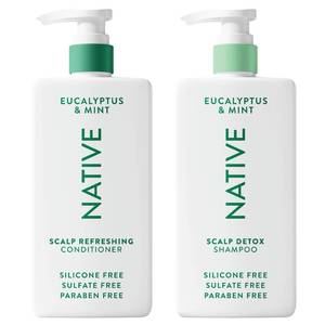lot 6946 image: Native Scalp Detox Shampoo and Conditioner, Eucalyptus & Mint, Naturally Derived Ingredients  All Hair Types, Color & Treated, Fine to Dry Damaged, Sulfate & Dye Free - 2-Pack