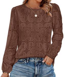 lot 6955 image: Chocolate Brown Fall Clothes for Women Travel Essentials Blouses Dressy Casual Business Work Outfits Long Sleeve Shirts Lace Boho Tops 2XL