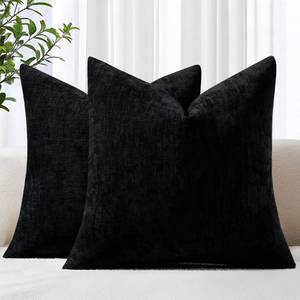 lot 6987 image: decorUhome Chenille Black Throw Pillow Covers 26x26 Inch Set of 2, Decorative Soft Couch Pillow Covers Solid Dyed Accent Farmhouse Neutral Square Pillow Cases for Sofa