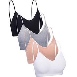 lot 6992 image: Blulu 4 Pcs Cami Bras for Women Padded Seamless Straps Sleeping Bra Cami Bralettes for Yoga Lounging(XX-Large,Black, White, Grey, Skin Color)