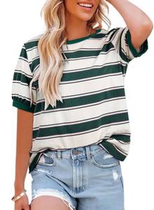 lot 8000 image: Dokotoo Boho Tops for Women Short Sleeve T Shirts Casual Loose Fit Plus Size Tees Basic Tshirts Holiday Vacation Outfits Cute Summer Tops Color Block Striped Fashion T-Shirts Blouse Green Small