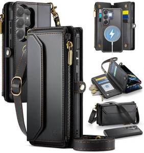 lot 8003 image: Strapurs for Samsung Glaxy S26 Ultra Detachable Wallet Case Compatible with Magsafe, RFID Blocking 9-Card Holder Zipper Strap Lanyard PU Leather Magnetic Phone Case for Galaxy S26 Ultra 6.9, Black