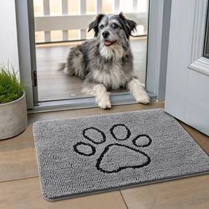 lot 8005 image: Smiry Dog Door Mat for Muddy Paws, Absorbent Dirt Trapper Non Slip Quick Dry Washable Chenille Mat for Mud Dogs, Entry Rug for Indoor and Outdoor (24x16 Inches, Grey and Black)