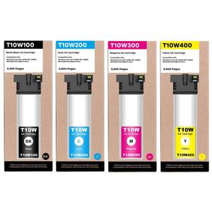 lot 8009 image: Remanufactured T10W Ink Cartridge T10W100 T10W200 T10W300 T10W400 Ink Set High Capacity Compatible with Workforce Pro WF-C5390 WF-C5890 WFC5390 WFC5890 Printer Ink (T10W, Black Cyan Magenta Yellow)