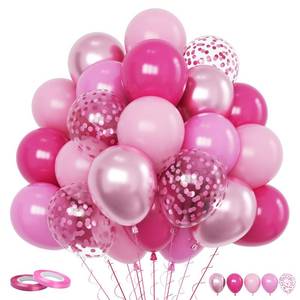 lot 8023 image: Funhot Pink Balloons Set, 60PCS Hot Pink Latex Balloons, 12Inch Pink Confetti Balloon Pastel Pink Metallic Party Balloons Helium for Girls Women Baby Shower Princess Wedding Birthday Party Decoration