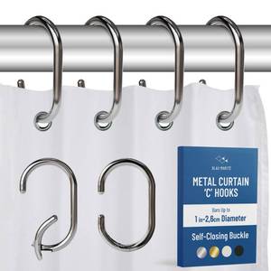 lot 8035 image: Blau Marit 12 Metal Shower Curtain Hooks, Rust-Proof Decorative C-Shaped Curtain Hooks for Bathroom, Chrome Shower Curtain Rings, Fits Rods Up to 1 Inch (C, Silver)