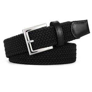lot 8049 image: JASGOOD Women Braided Woven Elastic Belt Golf Casual Stretch Belt with Silver Buckle for Ladies Jeans Pants-Black
