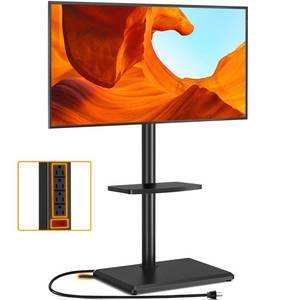 lot 8059 image: TVON Floor TV Stand with Power Outlet, TV Mount Stand for 32-65 inch TVs up to 88 lbs, Swivel TV Stand Mount with Height Adjustment and Safety Wood Base for Office, Corner, Max VESA 400x400mm