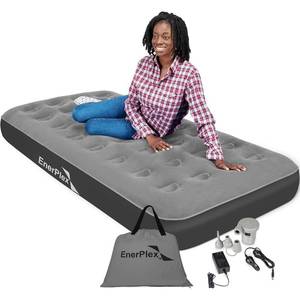 lot 8060 image: EnerPlex Camping Air Mattress with Built in Pump - Twin Blow Up Mattress for Travel & Guests - Portable Bed for Adults and Kids - Grey
