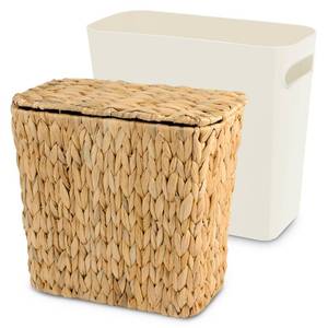 lot 8061 image: ZUNKNOD Wicker Trash Can with Lid and Liner, Handwoven Wicker Waste Basket, Water Hyacinth Bathroom Trash Can, Boho Rattan Garbage Wastebasket for Bedroom Home Living Room Office Kitchen, 2.5 Gallon