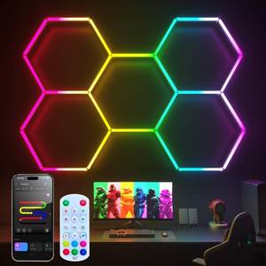 lot 8064 image: RGB Hexagon Garage Lights, Music Sync LED Hexagon Lights for Gaming Room, Smart App & Remote Control, DIY Honeycomb Ceiling Light for Studio Gym Basement Deco