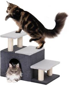 lot 8072 image: Aechonow 3-in-1 Pet Stairs for Cats, Dog Steps for Doggie Rabbits,7.8 Depth Cat Stairs,Indoor Cat Steps for High Bed for Pets Joints, Soft Plush, 1 Big Cat Condo Cave, Sisal Scratcher, Grey, Large