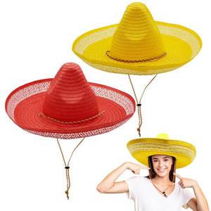 lot 8075 image: 4Es Novelty 2 Pack Sombrero Hats Adult, Red & Yellow Sombrero Party Hats With Chinstrap - for Fiesta Cinco De Mayo Party Dress Up, Mexican Hat for Women & Men Outfit Accessories