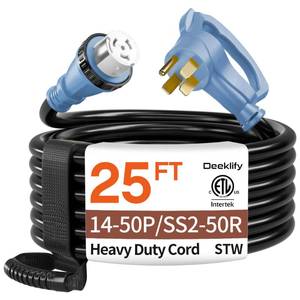 lot 8080 image: 25FT 50 Amp Generator Cord, NEMA 14-50PSS2-50R Heavy-Duty 4 Conductors Cable, Pure Copper STW RV Extension Cord, Female Plug with Twist Lock, Suitable for RV or Camper, ETL Listed