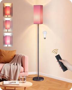 lot 8082 image: GOEBLESON 64.2 Dimmable Floor Lamp for Living Room with Remote and Foot Switch, Corner Floor Lamp for Bedroom, Includes 10W A19 Bulb, Modern Standing Tall Lamp, ETL Listed Pink and Black P17LD05