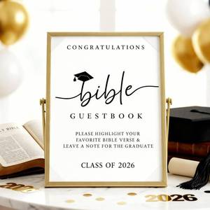 lot 8090 image: Yookeer 8.9 x 6.9 Inch Graduation Bible Guestbook Class of 2026 Graduation Christian Gift Gold Guestbook Decorations Floating Picture Frame Grad Sign Table Decor Graduate Party Supplies