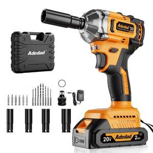 lot 8091 image: Adedad Brushless Impact Wrench 3-in-1 500N.m(369Ft-lbs) Torque Wrench 12 Drive with 2.0Ah Battery, 8 Drill Bits, 6 Screwdriver Bits, 4 Sockets, Cordless Impact Gun for automotive Repair and DIY