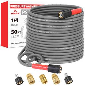 lot 8092 image: YAMATIC Upgraded Flexible Pressure Washer Hose 50FT 14, 3200 PSI Non-Kink Replacement with M22-14mm & 38 Quick Connect Adapters, Extension for Gas Power Washer Troy-Bilt Ryobi Honda Craftsman