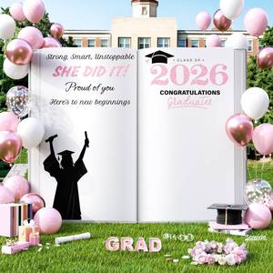 lot 8095 image: Graduation Backdrop Arch 2026 Pink, Graduation Decorations Photo Booth Background for High School and College Party, Class of 2026 Congrats Decor for Girl Photoshoot