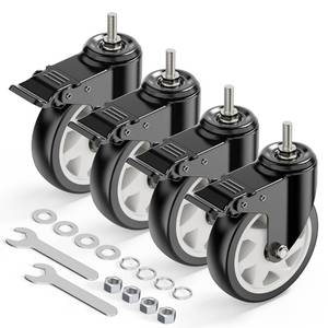 lot 8097 image: HOLKIE Caster Wheels 5 inch Total Locking Stem Casters, 38 -16 x 1 (Stem Diameter 38, Stem Length 1) Threaded Stem Casters Swivel Casters Set of 4 Heavy Duty Castors Black
