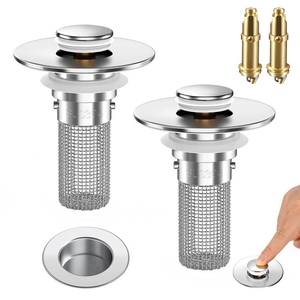 lot 8126 image: 2PCS Bathroom Sink Stopper Strainer, Pop-Up Bathroom Sink Drain Strainer with Removable Stainless Steel Hair Catcher Basket, Universal Fit for US Bathroom Sinks, Bathtubs, Showers & Floor Drains