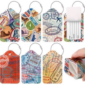 lot 8127 image: Dansydaisy 6 Pack Travel Stamp Luggage Tags for Suitcases Bulk Funny Luggage Tags PU Leather Suitcase Label with Loop Travel Privacy Name ID Card Cover Bag Set for Women Men