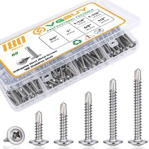 lot 8129 image: VGBUY 180Pcs #8 Self Tapping Screws Assortment Kit, 410 Stainless Steel Self Drilling Screws for Metal, 6 Sizes (12, 58, 34, 1, 1-14, 1-12) Modified Truss Head Sheet Metal Screw