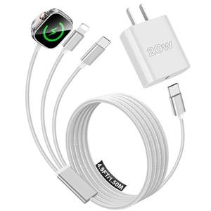 lot 8132 image: Travel Essentials for Apple Watch Charger,iPhone Charger,Type C Multi Fast Charging Cable Cord with 20W Charger Block,Portable Designed for iWatch 11-2,iPhone 17-11,Galaxy 25,Home,Office-5FT