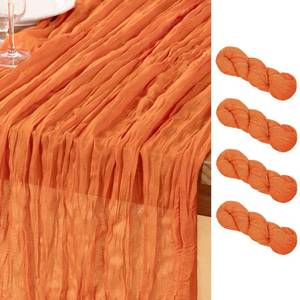 lot 8135 image: DeZerlor Orange Cheesecloth Table Runner 4 Pack Summer Table Runners Boho Gauze 120 Inches Cheese Cloth Table Decor for Wedding Bridal Baby Shower Parties