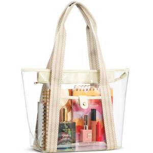 lot 8147 image: Handy Laundry Clear Bags for Women - Large Transparent Tote Bag for Stadium, Beach, Work & Shopping - Clear Purse with Zippered Top and Sturdy Handles