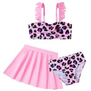 lot 8153 image: Vogseek Girls Swim Suits 6t Quick Dry 3 Piece Leopard Pattern 5t Bathing Suits for Girls Adjustable Straps Girl Swimwear 5-6 Years Bikini Sets with Cover-up Skirt Summer Beach Girl Size 6 Swimsuit