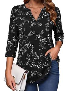 lot 8154 image: Zeagoo Tunic Tops for Women Loose Fit Dressy 34 Length Sleeves Shirts Plus Size Blouse White Floral XXXL