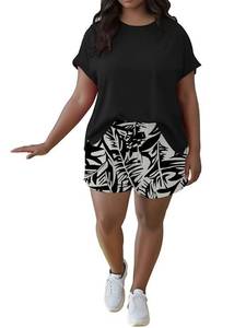 lot 8159 image: Tycorwd Womens Plus Size Two Piece Outfits Sweatsuits Sets Summer Oversized Tshirts Casual Baggy Print Shorts Tracksuit Sets Black 2XL