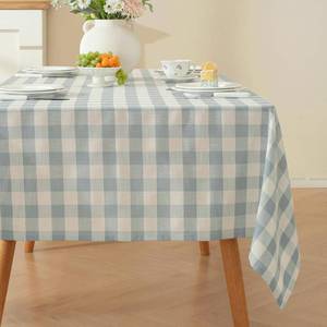 lot 8162 image: Alsoo Checkered Tablecloth Rectangle, Spring Buffalo Plaid Table Cloth Washable Wrinkle Free, Cotton Linen Gingham Table Cover for Easter Picnic Dining Room, Blue and White, 60 x 90
