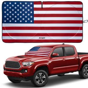 lot 8164 image: Autopect Windshield Sun Shade - American Flag Design, High-Resolution Sun Visor for Car, Truck, SUV with Mirror Cut-Out for Interior Sun Protection, Foldable Car Sun Shade